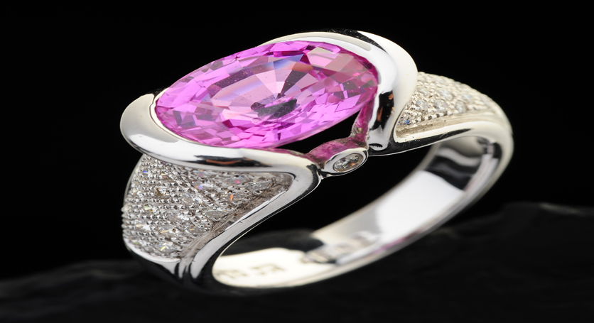 18K White Gold with Pink Sapphire and Diamond Ring