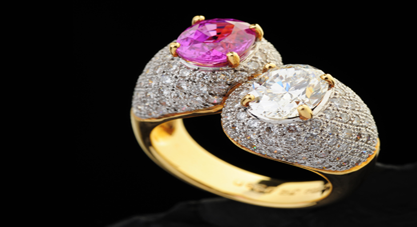 18K Yellow Gold with Pink Sapphire and Diamond Ring