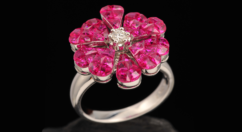 18K White Gold with Ruby and Diamond Ring