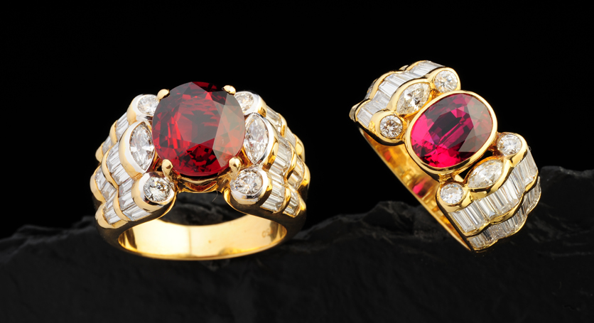 18K Yellow Gold with Ruby and Diamond Rings
