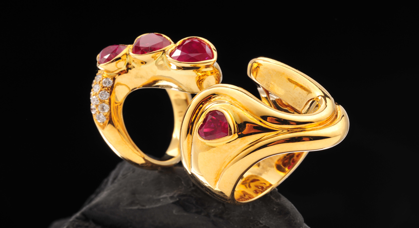 18K Yellow Gold with Ruby and Diamond Rings