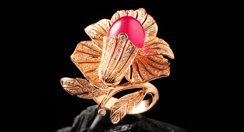 18K Yellow Gold with Ruby and Diamond Ring