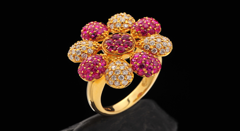 18K Yellow Gold with Ruby and Diamond Ring