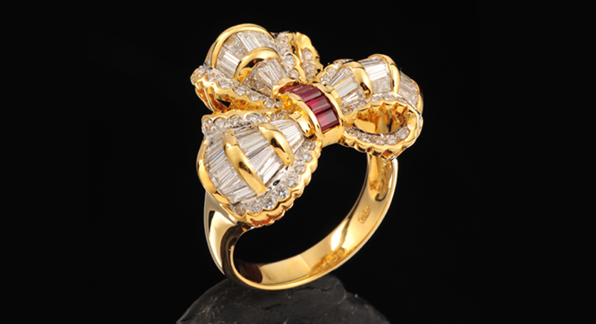 18K Yellow Gold with Ruby and Diamond Ring