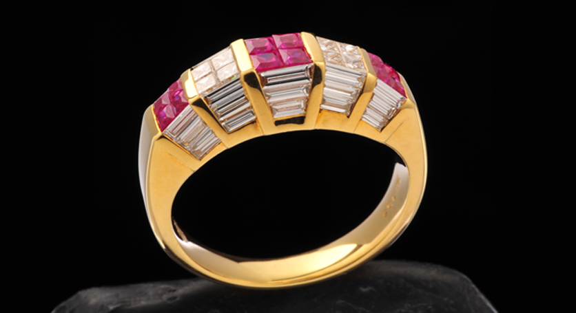 18K Yellow Gold with Ruby and Diamond Ring