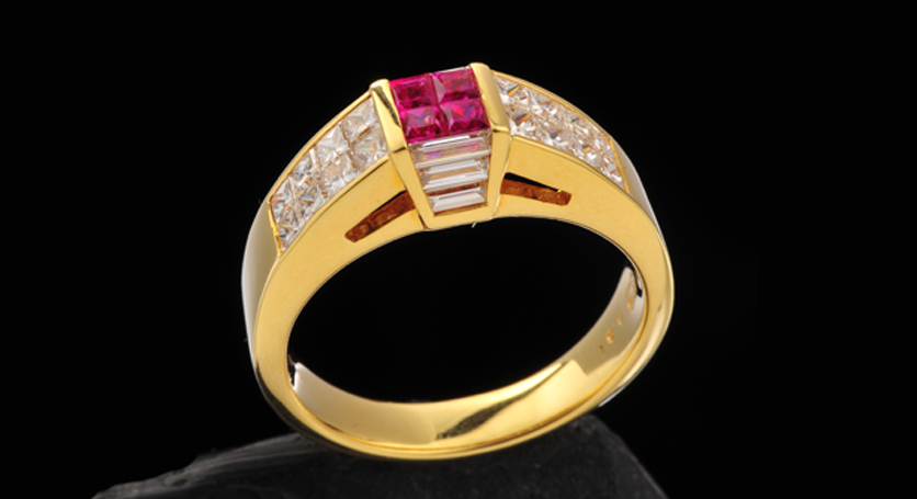 18K Yellow Gold with Ruby and Diamond Ring