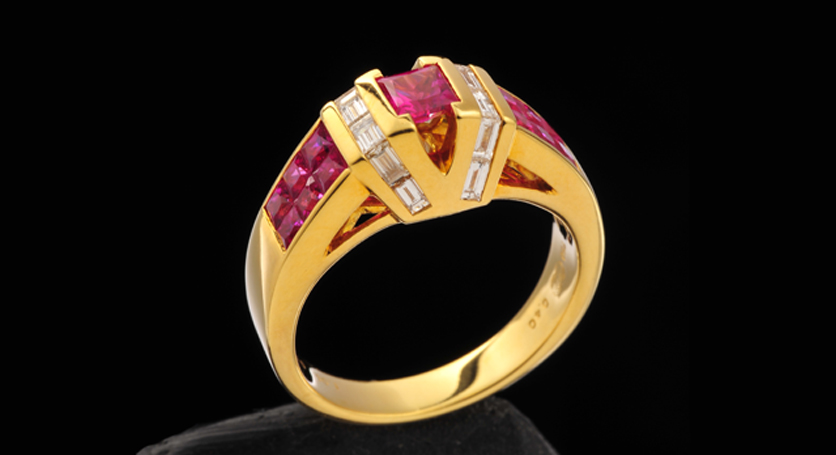 18K Yellow Gold with Ruby and Diamond Ring