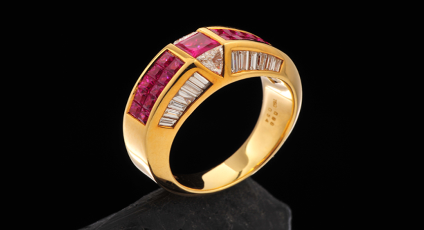 18K Yellow Gold with Ruby and Diamond Ring