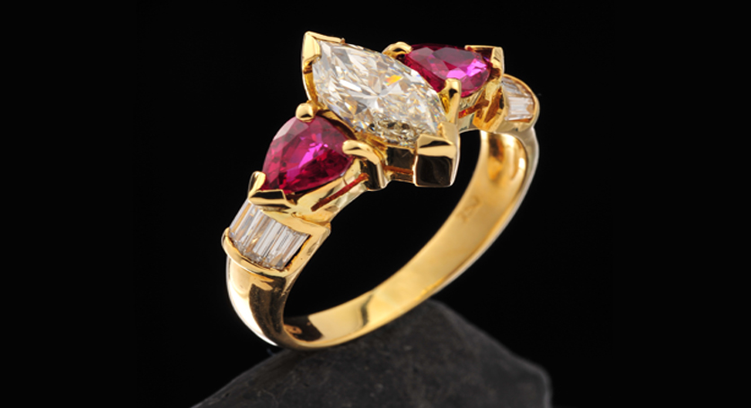18K Yellow Gold with Ruby and Diamond Ring