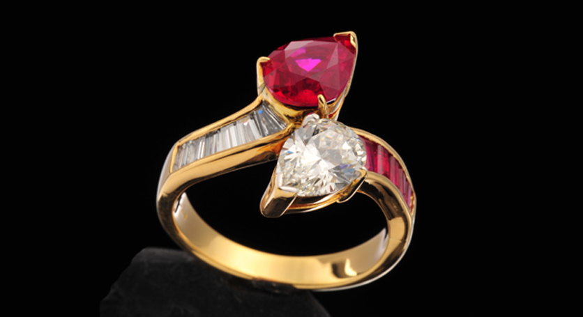 18K Yellow Gold with Ruby and Diamond Ring