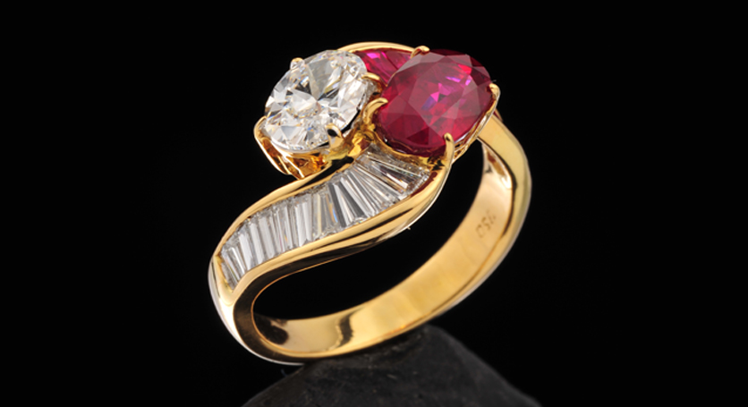 18K Yellow Gold with Ruby and Diamond Ring