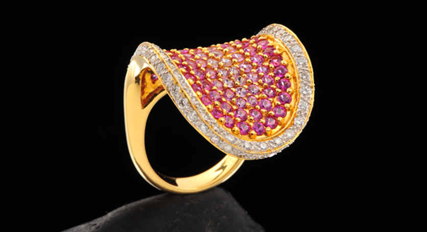 18K Yellow Gold with Ruby and Diamond Ring