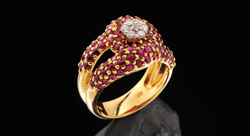 18K Yellow Gold with Ruby and Diamond Ring
