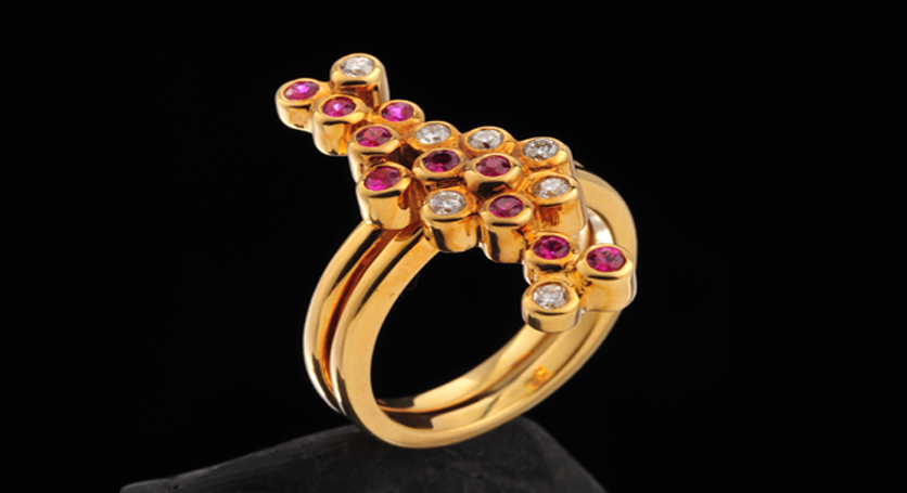 18K Yellow Gold with Ruby and Diamond Ring
