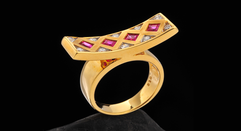 18K Yellow Gold with Ruby and Diamond Ring