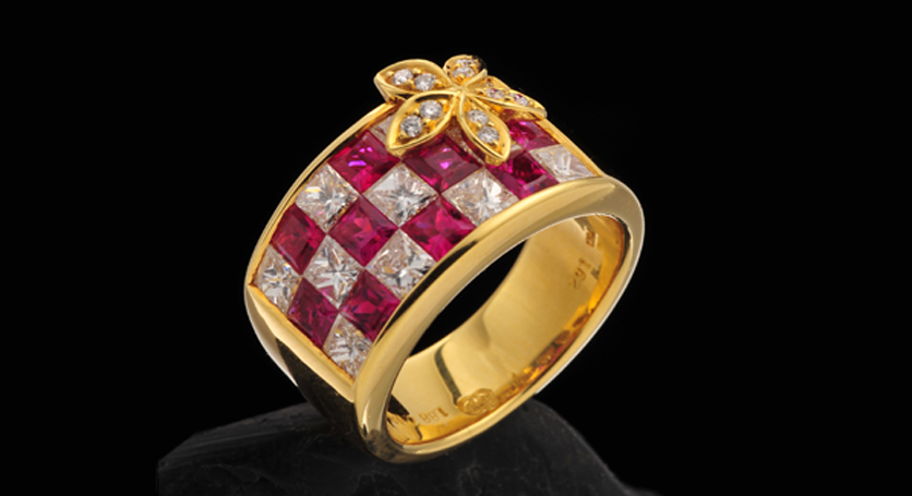 18K Yellow Gold with Ruby and Diamond Ring