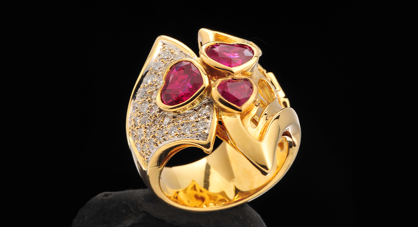 18K Yellow Gold with Ruby and Diamond Ring