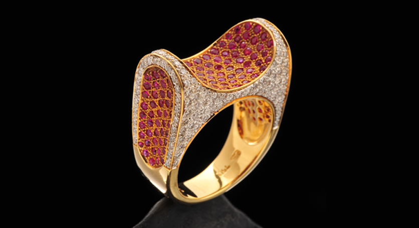 18K Yellow Gold with Ruby and Diamond Ring