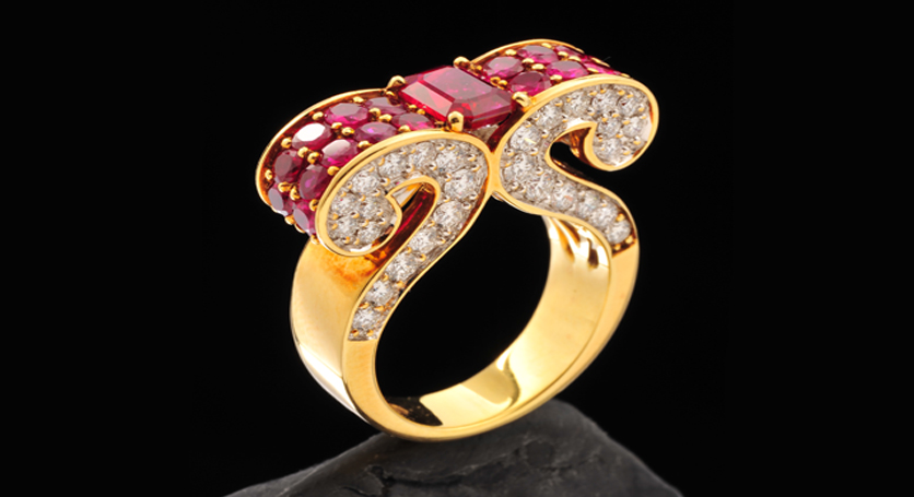 18K Yellow Gold with Ruby and Diamond Ring