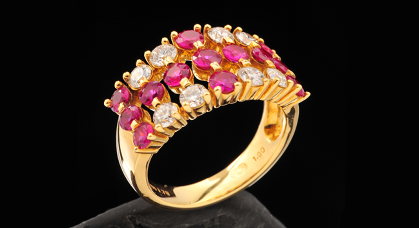 18K Yellow Gold with Ruby and Diamond Ring