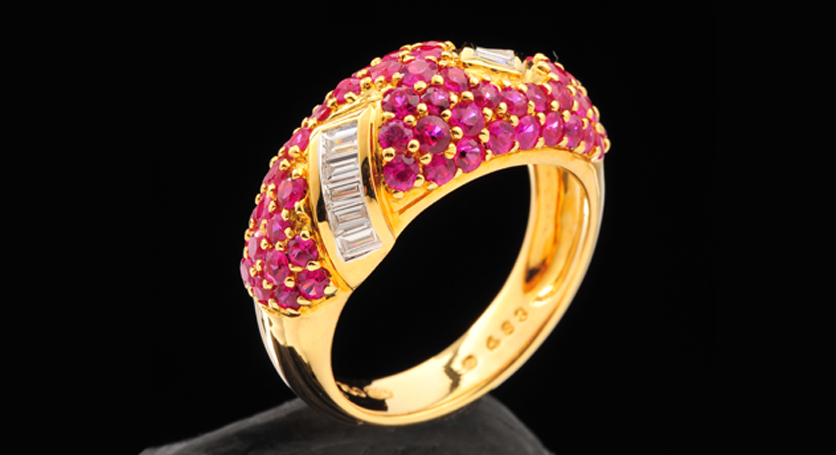 18K Yellow Gold with Ruby and Diamond Ring