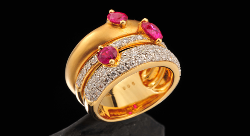 18K Yellow Gold with Ruby and Diamond Ring