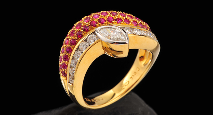 18K Yellow Gold with Ruby and Diamond Ring
