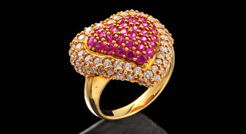 18K Yellow Gold with Ruby and Diamond Ring