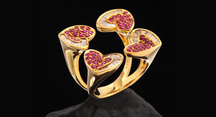 18K Yellow Gold with Ruby and Diamond Ring