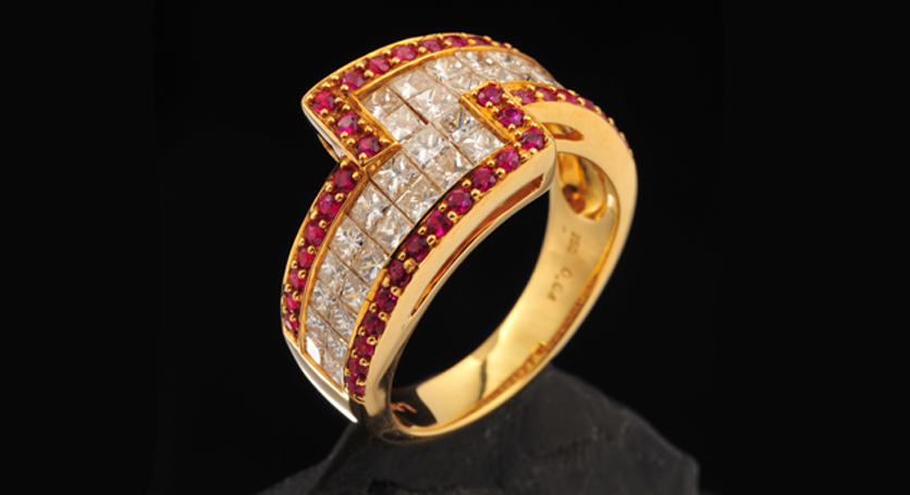 18K Yellow Gold with Ruby and Diamond Ring