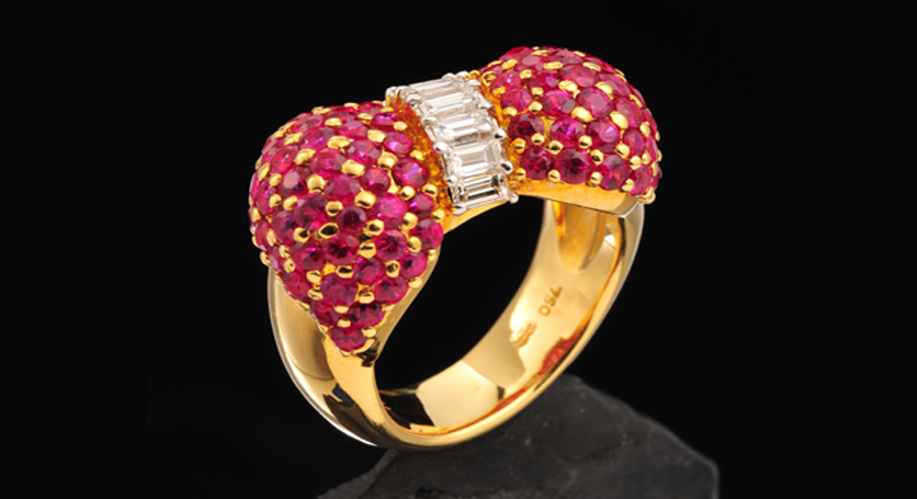 18K Yellow Gold with Ruby and Diamond Ring
