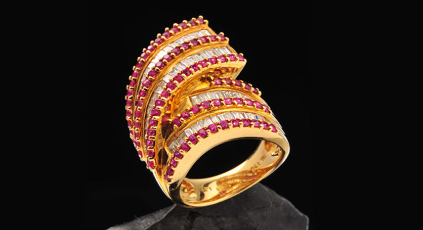 18K Yellow Gold with Ruby and Diamond Ring