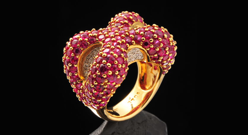 18K Yellow Gold with Ruby and Diamond Ring