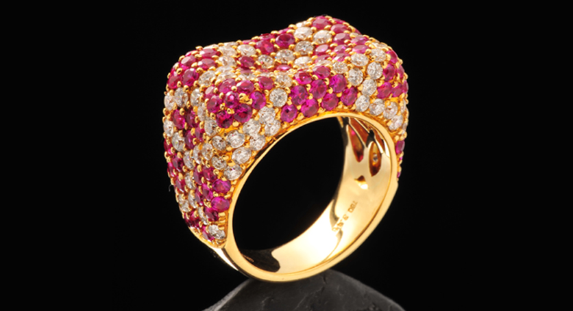 18K Yellow Gold with Ruby and Diamond Ring