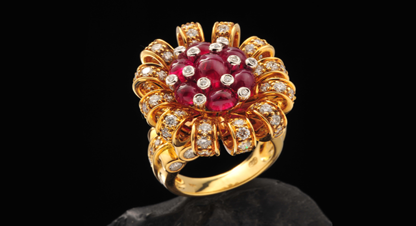 18K Yellow Gold with Ruby and Diamond Ring