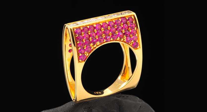 18K Yellow Gold with Ruby and Diamond Ring