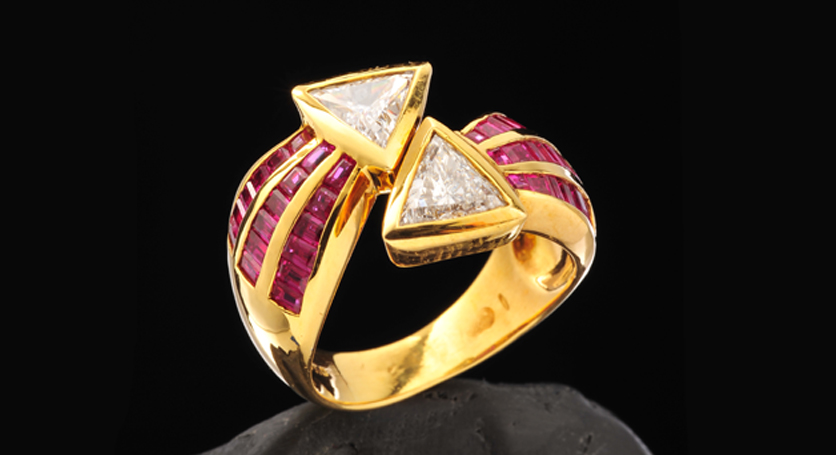 18K Yellow Gold with Ruby and Diamond Ring