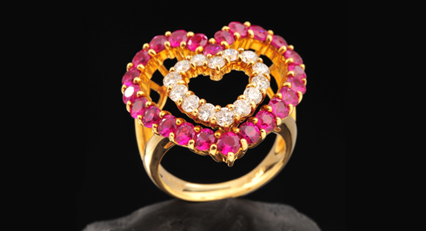 18K Yellow Gold with Ruby and Diamond Ring
