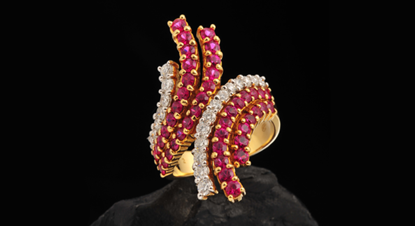 18K Yellow Gold with Ruby and Diamond Ring