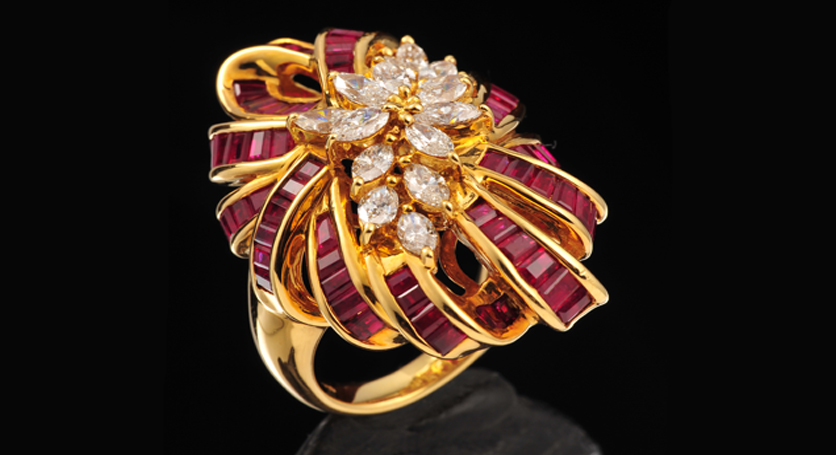 18K Yellow Gold with Ruby and Diamond Ring