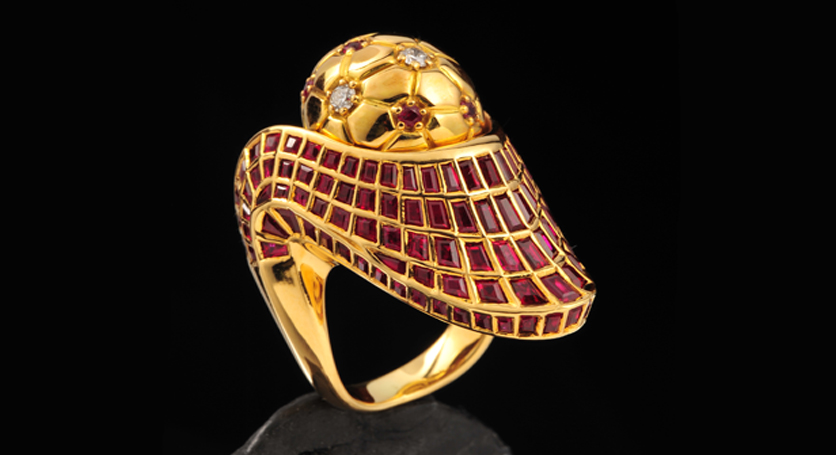 18K Yellow Gold with Ruby and Diamond Ring