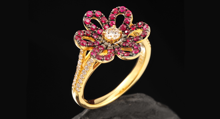18K Yellow Gold with Ruby and Diamond Ring
