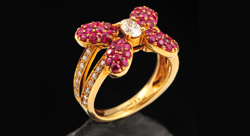 18K Yellow Gold with Ruby and Diamond Ring