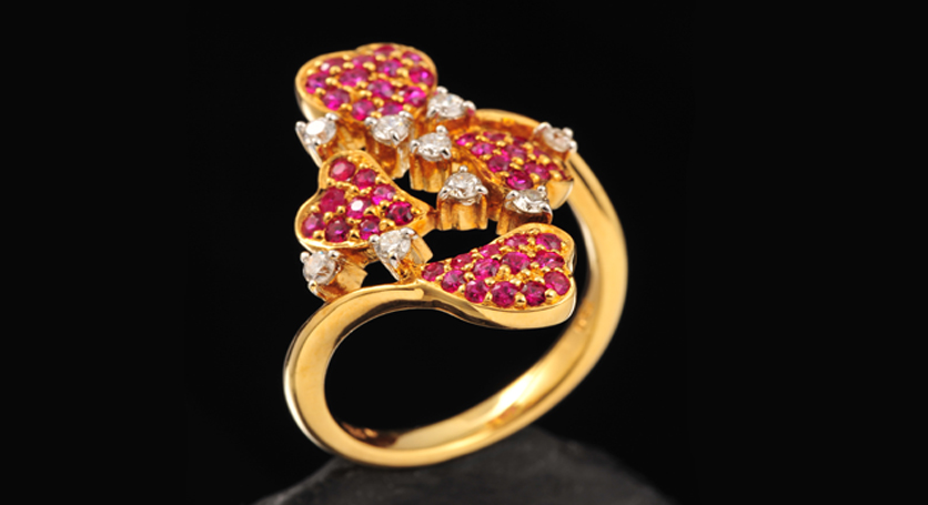 18K Yellow Gold with Ruby and Diamond Ring