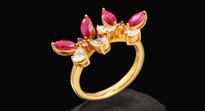 18K Yellow Gold with Ruby and Diamond Ring