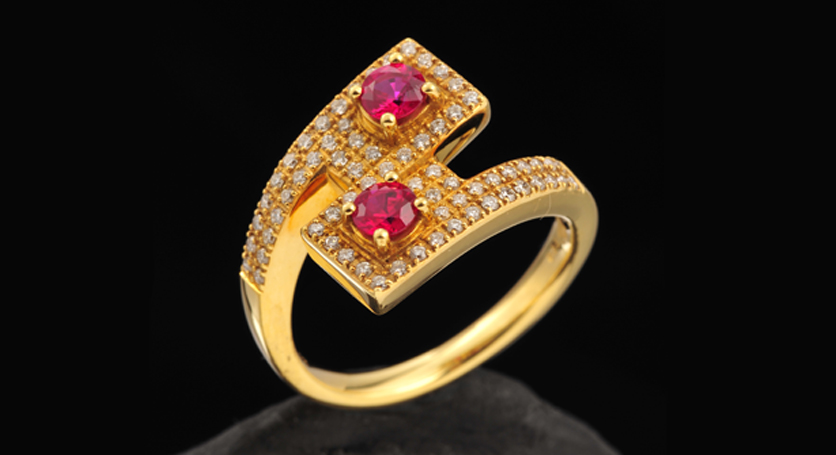 18K Yellow Gold with Ruby and Diamond Ring
