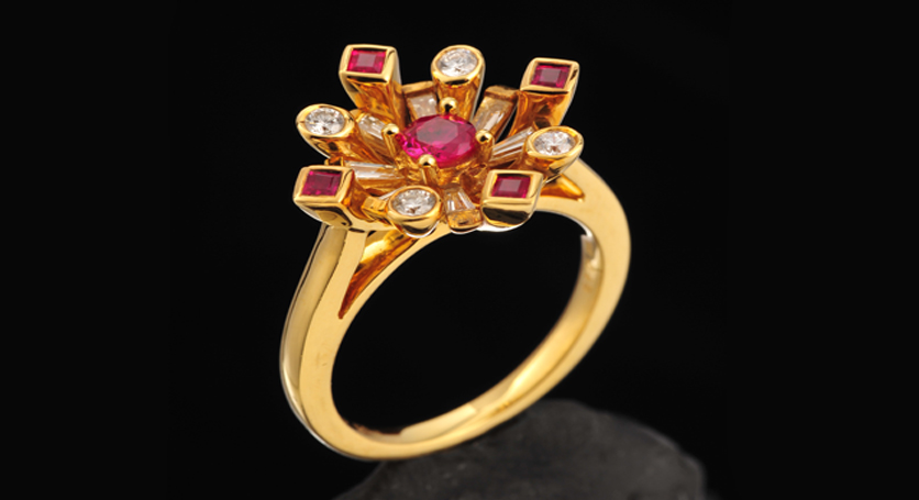 18K Yellow Gold with Ruby and Diamond Ring