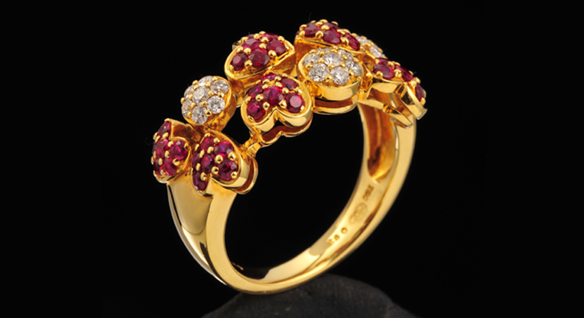 18K Yellow Gold with Ruby and Diamond Ring