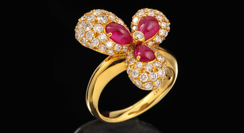18K Yellow Gold with Ruby and Diamond Ring
