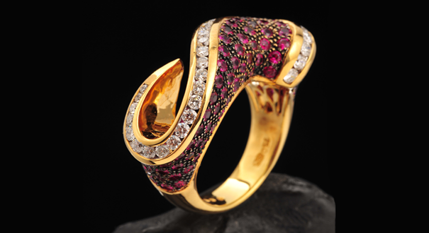 18K Yellow Gold with Ruby and Diamond Ring
